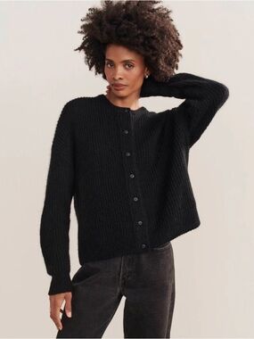 Jenni Kayne Black Button-Up Ribbed Knit Cardigan